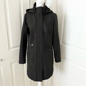 London Fog Water-Resistant Softshell Jacket – Black, Removable Hood, Small